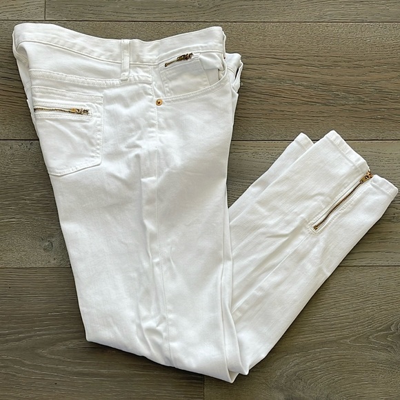 Victoria’s Secret Vintage White Denim Gold Zipper Embellished Ankle Jean/ Size 4 - Picture 2 of 10
